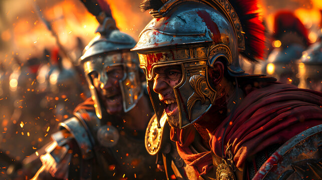 Bloody Roman soldier fighting during a battle. Ancient Rome