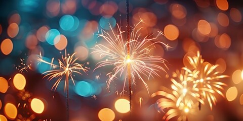 Festive fireworks with glittering bokeh lights