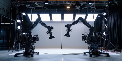 Robotic camera arms filming in a studio