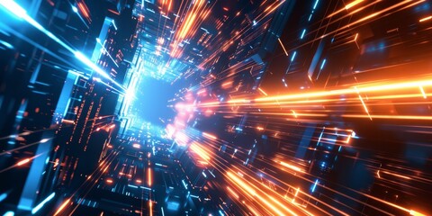 Fototapeta premium Abstract technology concept with glowing neon lights and lines