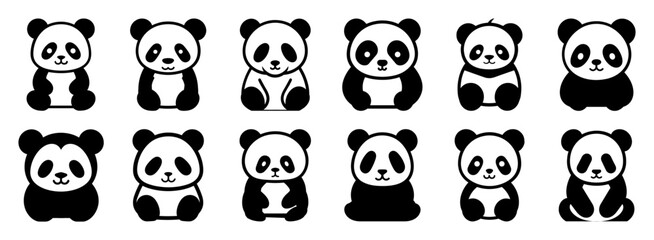 Fototapeta premium Panda silhouette set vector design big pack of illustration and icon