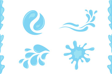 Obraz premium Cartoon blue dripping water drops, splashes, sprays and tears. Liquid flow, wave, stream and puddles. Nature water motion shapes vector set. Illustration of rain water drop, liquid splash