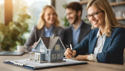 Real estate agent or realtor signing agreement for new home 