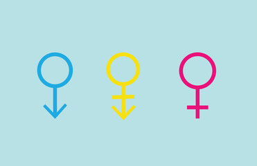 Male, female and transgender signs. Public restroom icons isolated on white background. Vector graphic pictograms.