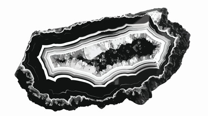 Natural rough geode black white agate on white background - obrazy, fototapety, plakaty