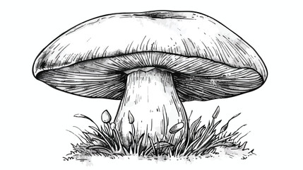 One monochrome boletus mushroom hand drawn sketch lin - obrazy, fototapety, plakaty