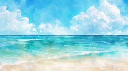 Ethereal Watercolor Ocean and Cloudscape