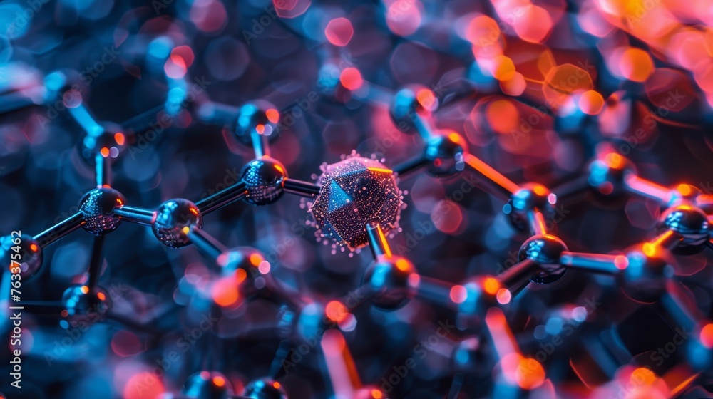 Aufkleber a highly detailed visualization of a complex molecular structure with interconnected atoms, showcasi