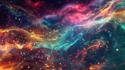 A colorful, swirling galaxy of stars and dust - obrazy, fototapety, plakaty