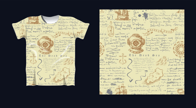  t-shirt with a seamless texture note and traveler sketch print
