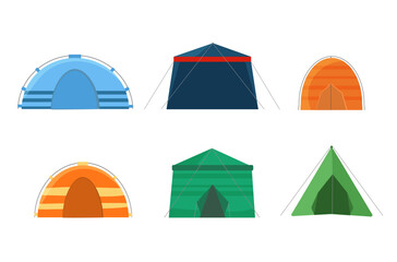 Collection of tent vector icons isolated on white background.