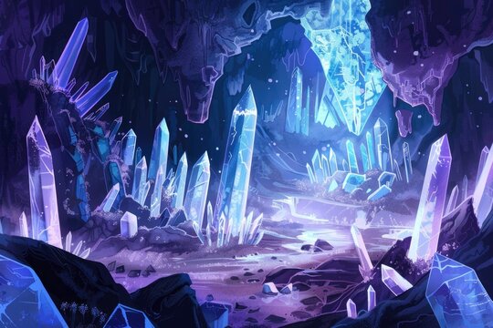 A cave filled with blue crystals