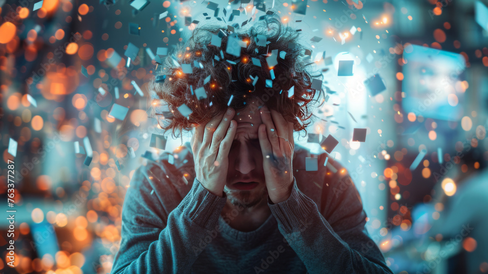 Aufkleber digital saturation: portray the overwhelming influx of data and connectivity through a deluge of not