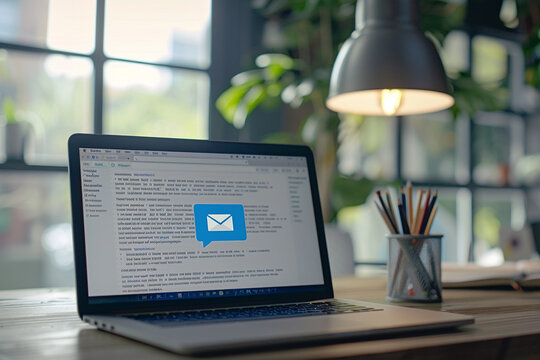 An email inbox on a laptop screen filled with spam and scam messages with one email open showing a phishing attempt The image captures the common yet dangerous aspect of email fraud Colors blu