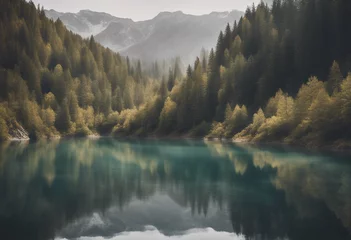 Zelfklevend Fotobehang Lake in mountains © ArtisticLens
