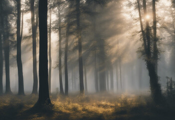 Fototapeta na wymiar Misty morning in the forest