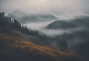 Crédence de cuisine en verre imprimé Matin avec brouillard Mountains in the fog