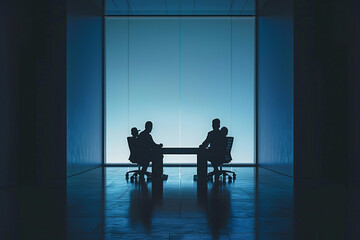 Business people negotiating at boardroom behind closed - obrazy, fototapety, plakaty