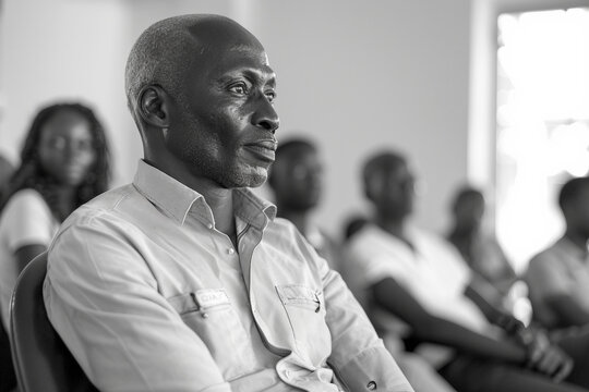 African man counselor speak at group counseling therapy session