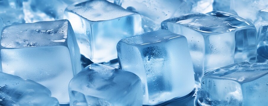 Blues ice cubes, top view background