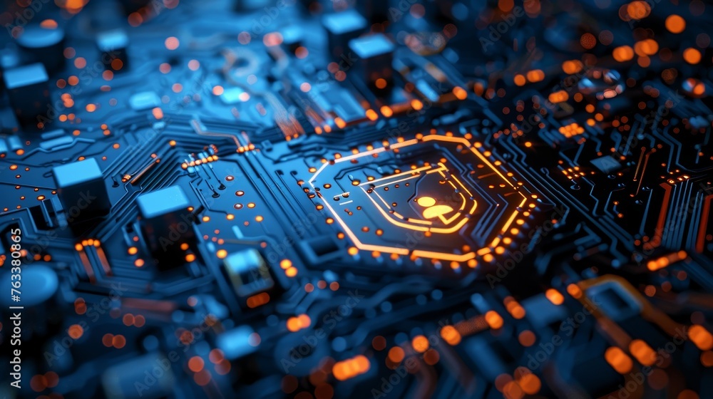 Aufkleber cyber security or private key, abstract digital key with technology interface
