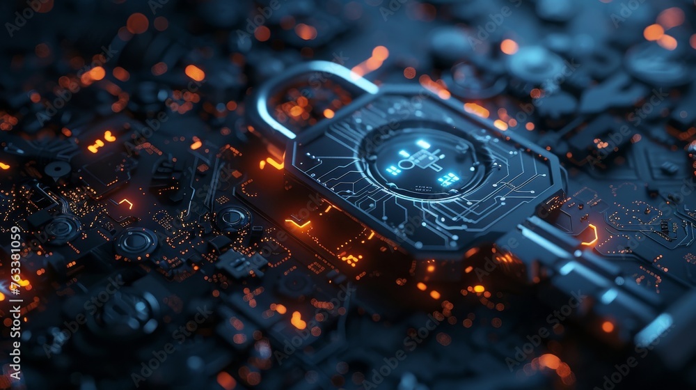 Aufkleber cyber security or private key, abstract digital key with technology interface