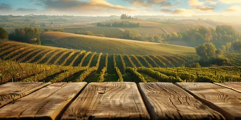 Gartenposter Wood table top on blurred vineyard landscape background © Ricardo Costa