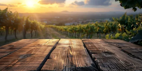 Fototapete Rund Wood table top on blurred vineyard landscape background © Ricardo Costa