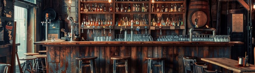Rustic Bar with Vintage Decorations and Cozy Atmosphere Copy Space