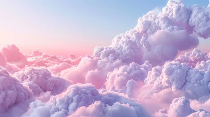 Fotobehang A 3D-rendered backdrop of fluffy clouds in pastel colors, offering a soft and cute setting with ample space for advertising © Shutter2U
