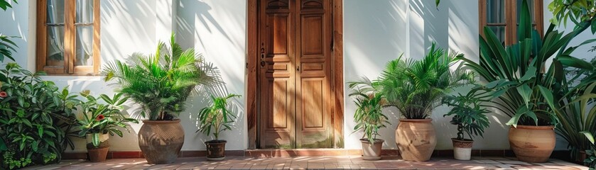 Welcoming home entrance with door and plants