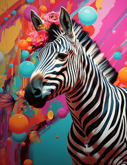 an artistic print of zebra on a colorful background сreated with Generative Ai