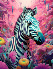 Fototapeta na wymiar an artistic print of zebra on a colorful background сreated with Generative Ai