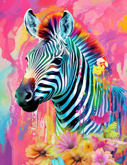 an artistic print of zebra on a colorful background сreated with Generative Ai