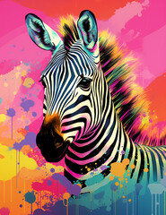 Fototapeta na wymiar an artistic print of zebra on a colorful background сreated with Generative Ai
