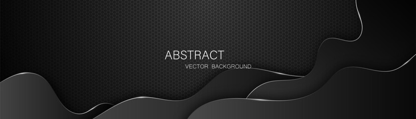 Abstract black steel mesh background with silver glowing lines with free space for design. Modern technology innovation concept background. Perforated dark metal sheet for background image. - obrazy, fototapety, plakaty