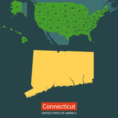 United States of America, Connecticut state, map borders of the USA Connecticut state.