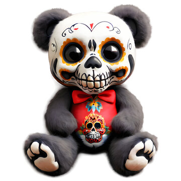 Mexican Floral Skull Teddybear, Calavera Day Of The Death Celebration Sugar Skull Styled Design, 3D PNG File