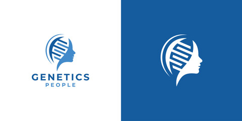 Creative Genetics People Logo. Human Head and DNA with Minimalist Style. Health Care Logo Icon Symbol Vector Design Inspiration.