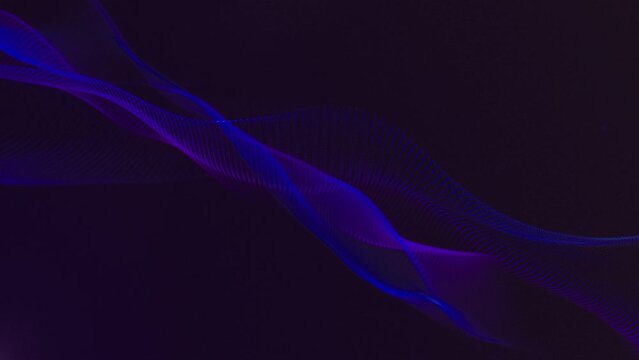 Abstract Waving Particle in style of blue and purple dots on dark background. Technology, hi-tech and big data concept.