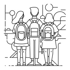 Outline illustration for positive learning situations in the classroom at school