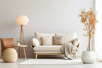 Smart bulb shining in a modern minimalist living room