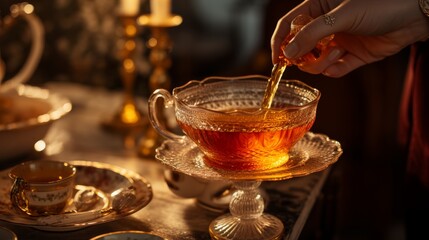 Person Pouring Tea Into Glass Cup