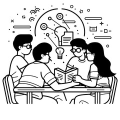 Outline illustration for positive learning situations in the classroom at school