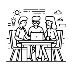 Outline illustration for Positive Workplace culture for company employees teamwork