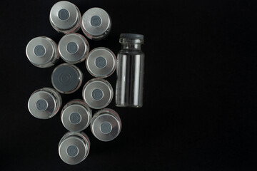 Bottles with vaccine. Top view.