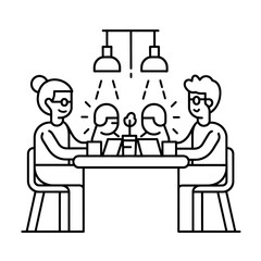 Fototapeta na wymiar Outline illustration for Positive Workplace culture for company employees teamwork