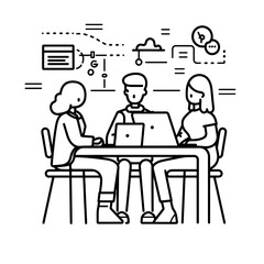 Outline illustration for Positive Workplace culture for company employees teamwork