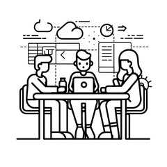 Fototapeta premium Outline illustration for Positive Workplace culture for company employees teamwork