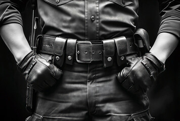 Close-up of police officer's duty belt